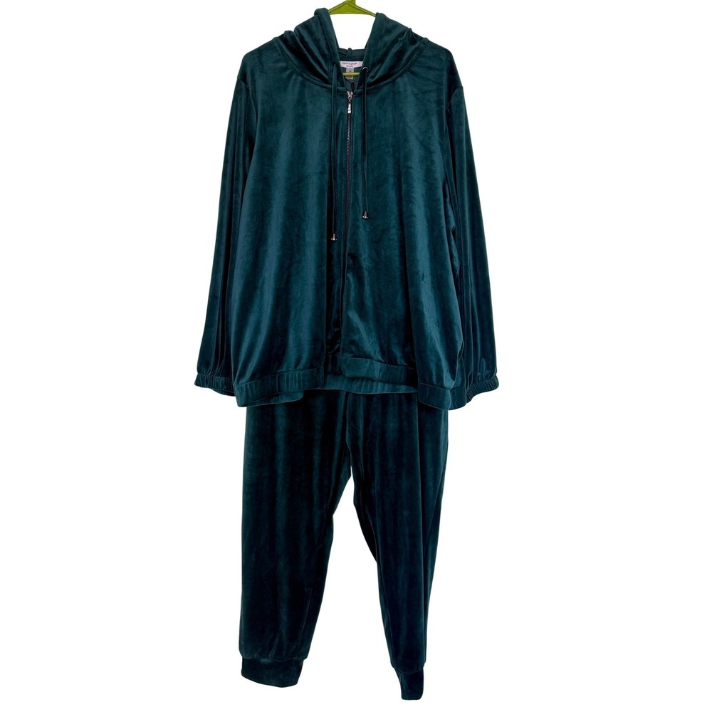 Cable & Gauge Studio Womens Velour 2 Piece Tracksuit Set Green Hoodie Jogger‎ 3X